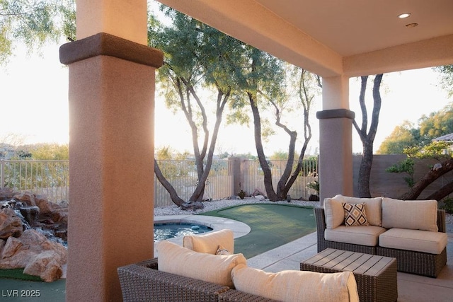 9 Knob Oak Dr, Henderson, NV 89052 - fenced backyard featuring an outdoor living space and a patio area