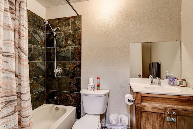 3912 Palos Verdes St, Las Vegas, NV 89119 - bathroom with vanity, shower / bathtub combination with curtain, and a textured wall