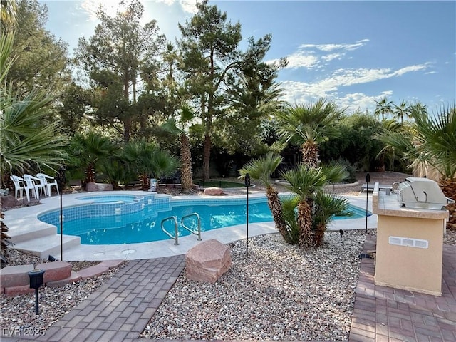 2975 Montessouri St, Las Vegas, NV 89117 - view of pool with area for grilling, a patio, and a pool with connected hot tub