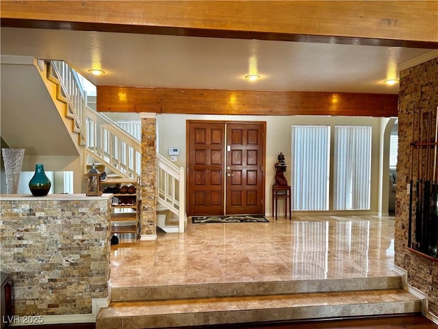 2975 Montessouri St, Las Vegas, NV 89117 - entryway with stairway and beam ceiling
