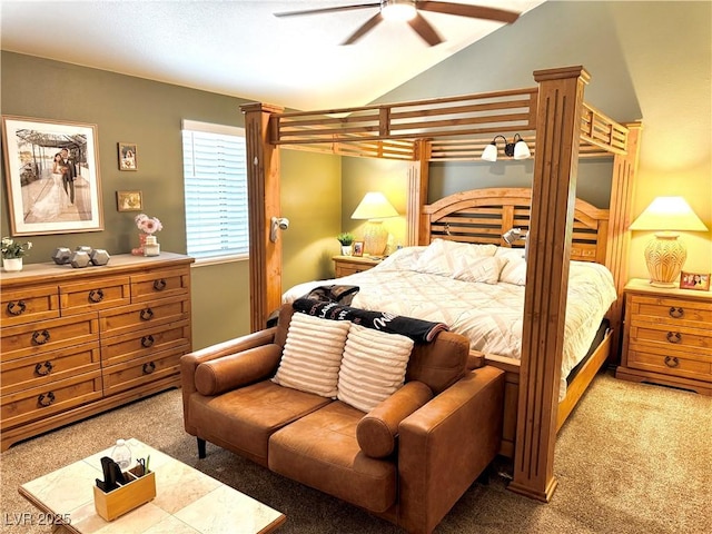 2975 Montessouri St, Las Vegas, NV 89117 - bedroom with light colored carpet, vaulted ceiling, and ceiling fan