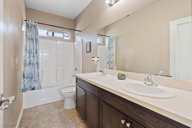 9305 Briar Bridge Ave, Las Vegas, NV 89148 - bathroom with shower / bath combo with shower curtain, double vanity, and tile patterned flooring