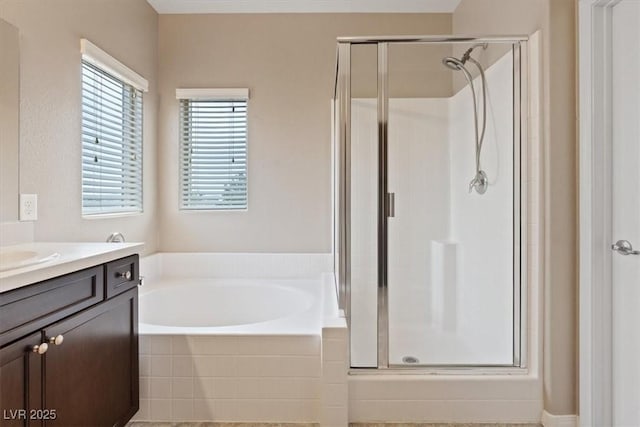 9305 Briar Bridge Ave, Las Vegas, NV 89148 - full bathroom featuring a bath, a stall shower, and vanity