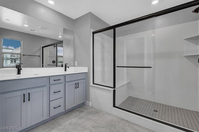 514 Fairview Hills St, Las Vegas, NV 89138 - full bath with a shower stall, double vanity, and recessed lighting