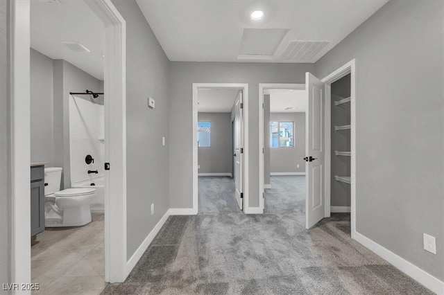 514 Fairview Hills St, Las Vegas, NV 89138 - corridor featuring attic access and light colored carpet