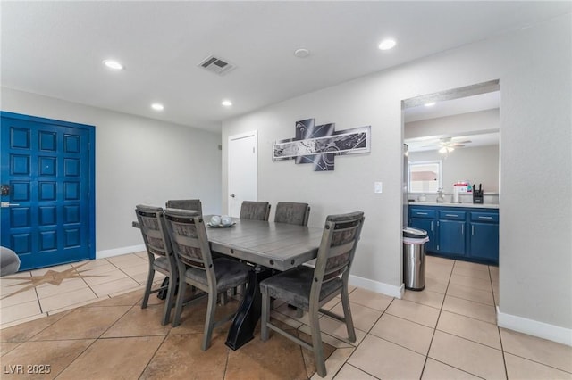 2690 Diamante Cir, Las Vegas, NV 89121 - dining space featuring light tile patterned floors, recessed lighting, and a ceiling fan