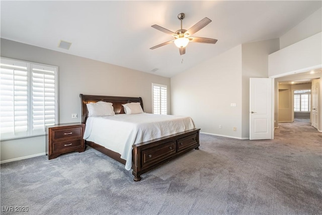 8424 Willowleaf Ct, Las Vegas, NV 89128 - bedroom with carpet floors, ceiling fan, and high vaulted ceiling