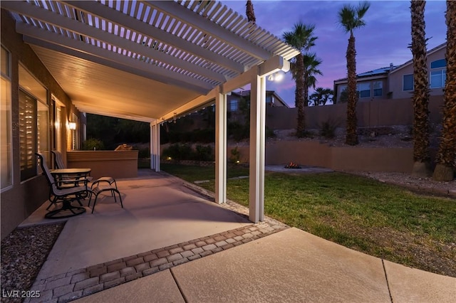 8424 Willowleaf Ct, Las Vegas, NV 89128 - fenced backyard featuring a fire pit, a patio, and a pergola