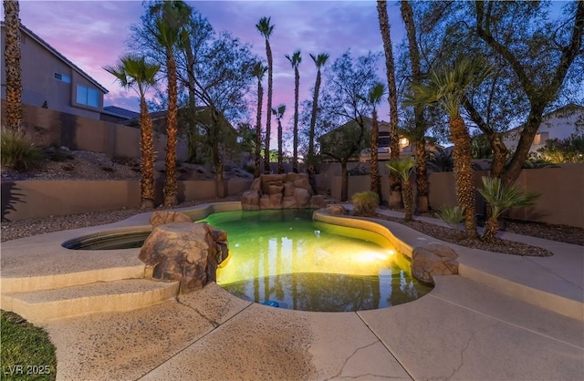 8424 Willowleaf Ct, Las Vegas, NV 89128 - view of pool with a fenced backyard, a patio, and an in-ground hot tub