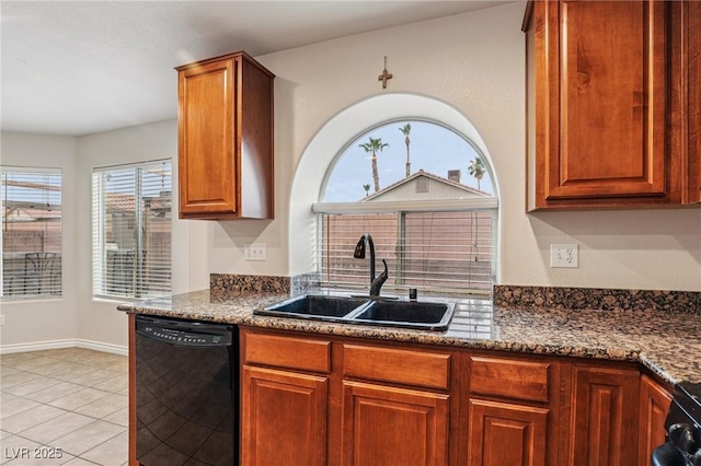 5541 Meridian Rain St, North Las Vegas, NV 89031 - kitchen with dishwasher, light tile patterned floors, and brown cabinets