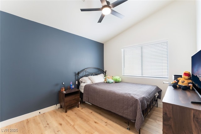 7909 Lovely Pine Pl, Las Vegas, NV 89143 - bedroom featuring lofted ceiling, light wood finished floors, and ceiling fan