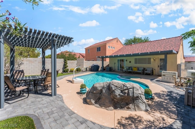 7909 Lovely Pine Pl, Las Vegas, NV 89143 - view of swimming pool featuring a pergola, a fenced backyard, and a patio area