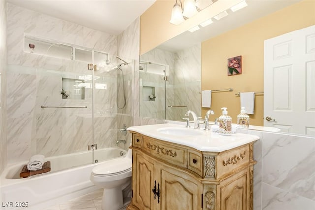 3938 Redfield Ave, North Las Vegas, NV 89032 - full bathroom with vanity, combined bath / shower with glass door, and marble look tiles