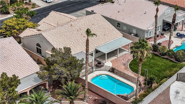 6125 Resort Ridge St, Las Vegas, NV 89130 - aerial view of property and surrounding area with a pool area