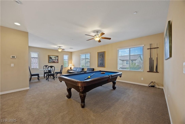 1084 Via Della Costrella, Henderson, NV 89011 - recreation room with billiards table, carpet, and a ceiling fan