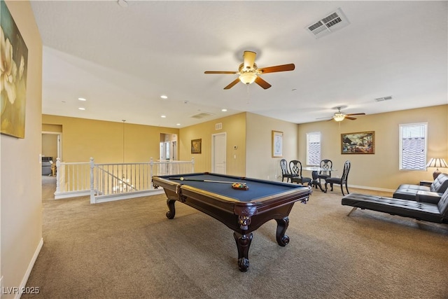1084 Via Della Costrella, Henderson, NV 89011 - rec room featuring carpet floors, ceiling fan, healthy amount of natural light, billiards, and recessed lighting