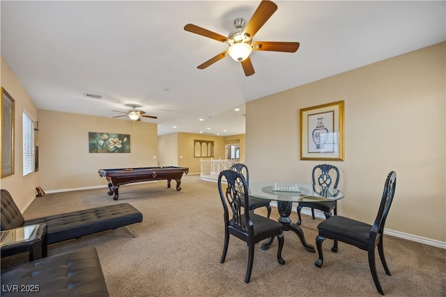 1084 Via Della Costrella, Henderson, NV 89011 - recreation room with a ceiling fan, carpet floors, billiards table, recessed lighting, and healthy amount of natural light