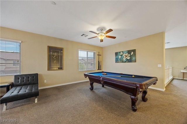 1084 Via Della Costrella, Henderson, NV 89011 - recreation room featuring billiards table, carpet floors, and a ceiling fan
