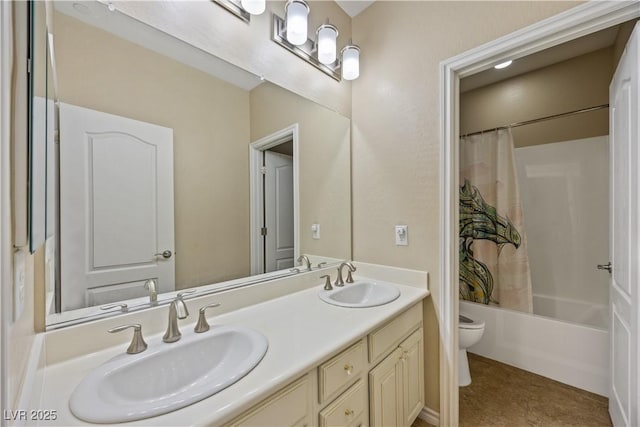 1084 Via Della Costrella, Henderson, NV 89011 - bathroom with double vanity and shower / bath combination with curtain
