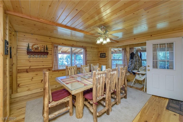 1458 W 6400 S, Cedar City, UT 84720 - dining area featuring wooden ceiling, wood finished floors, ceiling fan, and wooden walls
