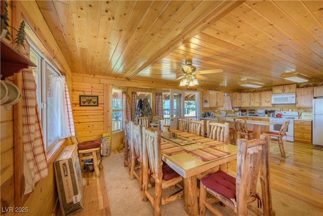 1458 W 6400 S, Cedar City, UT 84720 - dining space with wooden ceiling, light wood-style flooring, and a ceiling fan