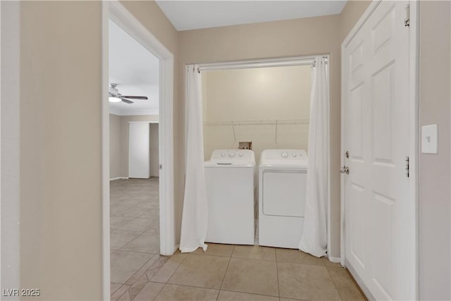 1770 W Charleston Park Ave, Pahrump, NV 89048 - laundry area featuring separate washer and dryer, light tile patterned floors, and a ceiling fan