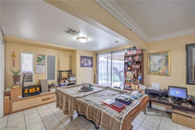 111 Narcissus Ln, Las Vegas, NV 89107 - dining space with light tile patterned floors, healthy amount of natural light, an office area, and ornamental molding