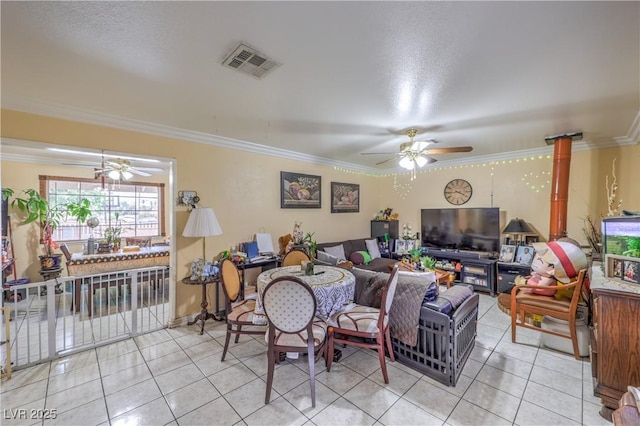 111 Narcissus Ln, Las Vegas, NV 89107 - living area with ceiling fan, light tile patterned flooring, and crown molding