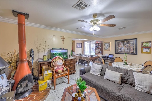 111 Narcissus Ln, Las Vegas, NV 89107 - living area with crown molding, light tile patterned floors, a ceiling fan, and pool table