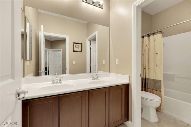 7125 Silver Ridge Peak St, Las Vegas, NV 89166 - bathroom featuring double vanity and shower / bathtub combination with curtain