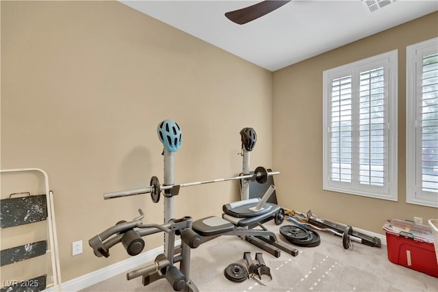 7125 Silver Ridge Peak St, Las Vegas, NV 89166 - workout area with a ceiling fan and carpet flooring
