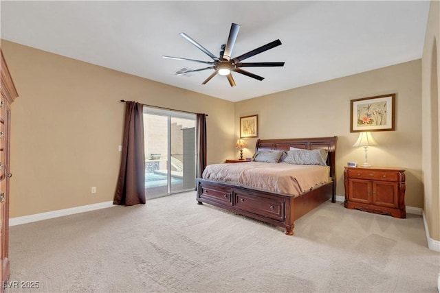 7125 Silver Ridge Peak St, Las Vegas, NV 89166 - bedroom with access to outside, light colored carpet, and ceiling fan
