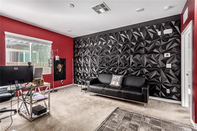 7615 Quail Dust St, North Las Vegas, NV 89084 - carpeted home office featuring an accent wall and baseboards