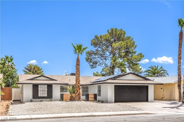 4616 Eureka St, Las Vegas, NV 89103 - single story home featuring a garage, stucco siding, solar panels, and driveway