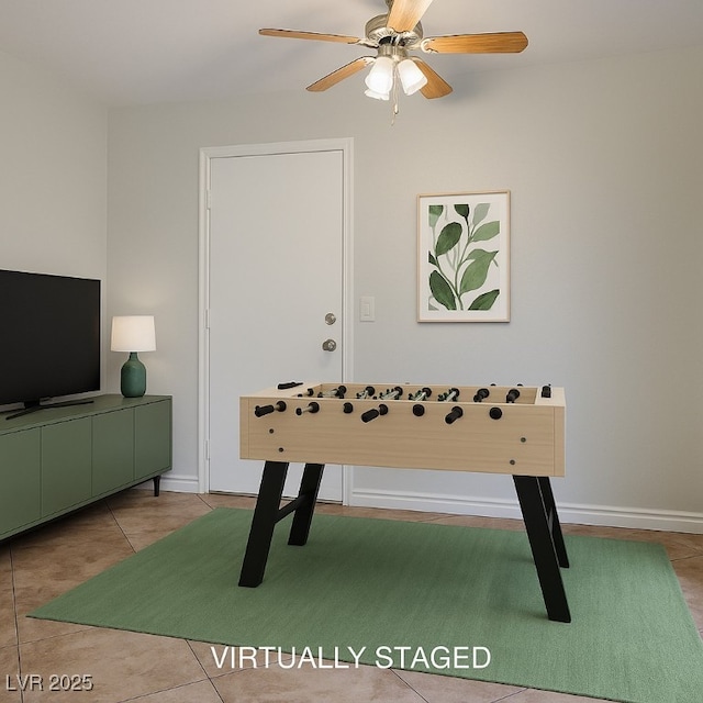 9325 Yucca Blossom Dr, Las Vegas, NV 89134 - game room featuring a ceiling fan and light tile patterned flooring