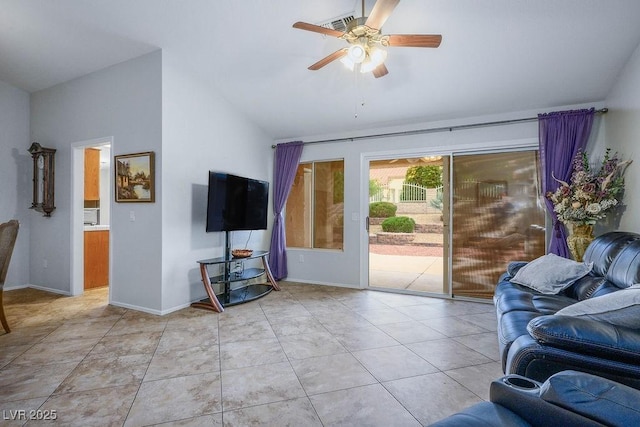 9325 Yucca Blossom Dr, Las Vegas, NV 89134 - living area with lofted ceiling and ceiling fan