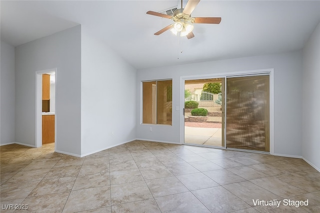 9325 Yucca Blossom Dr, Las Vegas, NV 89134 - unfurnished room featuring lofted ceiling, a ceiling fan, and light tile patterned floors