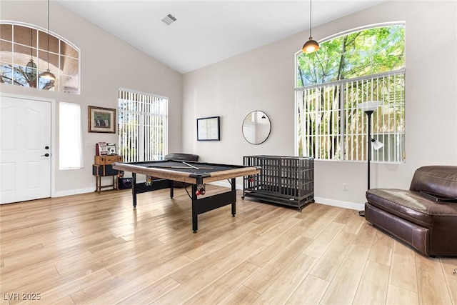 24 Staghorn St, Henderson, NV 89012 - recreation room featuring light wood-style flooring, high vaulted ceiling, and billiards table