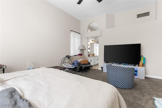 24 Staghorn St, Henderson, NV 89012 - bedroom with carpet flooring, lofted ceiling, and a ceiling fan