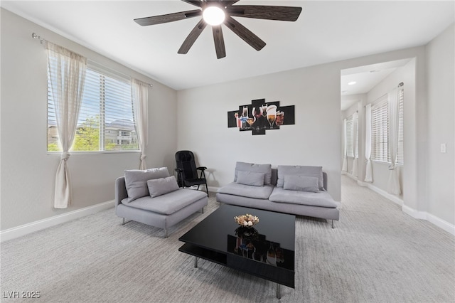 367 Pollino Peaks St, Las Vegas, NV 89138 - carpeted living room with baseboards and ceiling fan