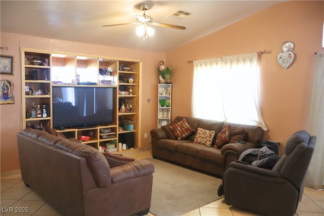 4525 Ranch Foreman Rd, North Las Vegas, NV 89032 - living room with lofted ceiling, a ceiling fan, and light tile patterned floors
