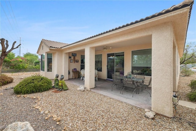 4126 Cascada Piazza Ln, Las Vegas, NV 89135 - back of property featuring stucco siding, a patio, ceiling fan, and a tiled roof