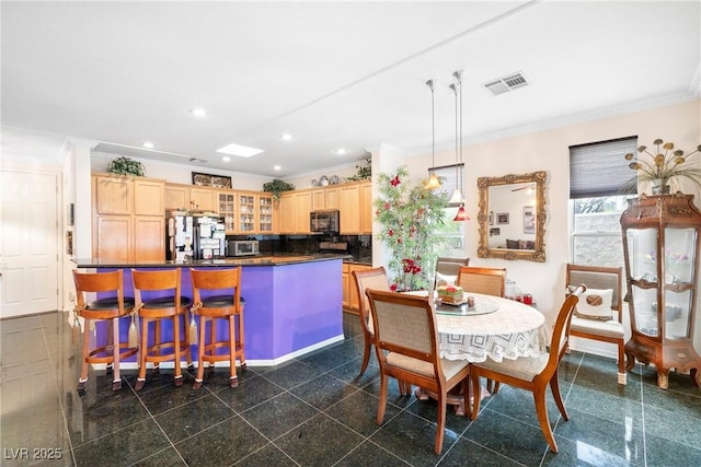 4126 Cascada Piazza Ln, Las Vegas, NV 89135 - dining space with crown molding, recessed lighting, and granite floors