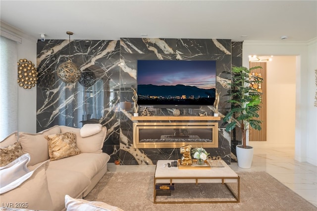 6209 Gambetta St, Las Vegas, NV 89115 - living room with marble tiled flooring and crown molding
