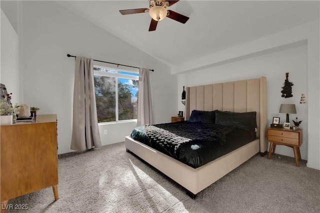 9089 Harvest Season Ct, Henderson, NV 89074 - bedroom with lofted ceiling, light colored carpet, and ceiling fan