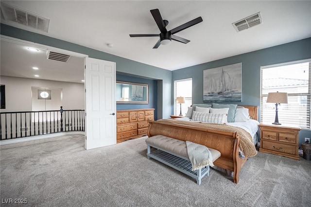 6937 Puetollano Dr, North Las Vegas, NV 89084 - bedroom featuring carpet floors, a ceiling fan, and recessed lighting