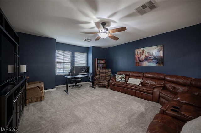 6937 Puetollano Dr, North Las Vegas, NV 89084 - living room featuring a ceiling fan, carpet floors, and an office area