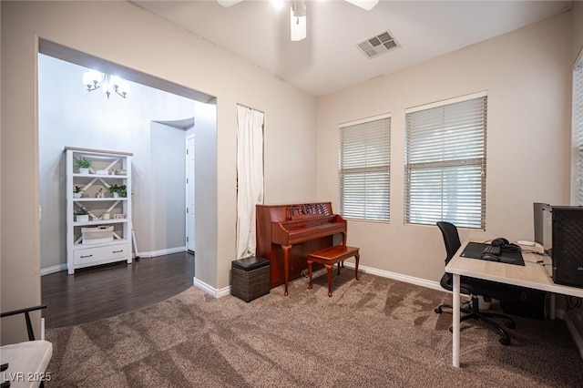 6937 Puetollano Dr, North Las Vegas, NV 89084 - carpeted office with baseboards and ceiling fan
