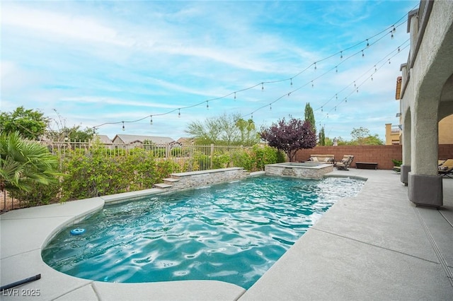 6937 Puetollano Dr, North Las Vegas, NV 89084 - view of pool with a fenced backyard, a patio area, and a pool with connected hot tub