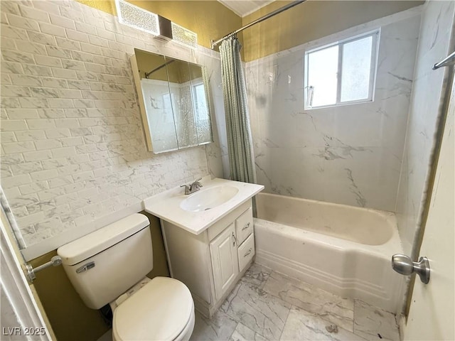 15 Washington Way, Henderson, NV 89015 - full bathroom with vanity, shower / bath combo with shower curtain, and marble finish flooring